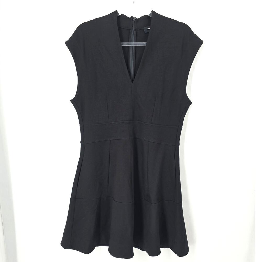 ME+EM Black Stretch Jersey Fit & Flare V Neck Pocket Dress Cap Sleeve NWOT 12